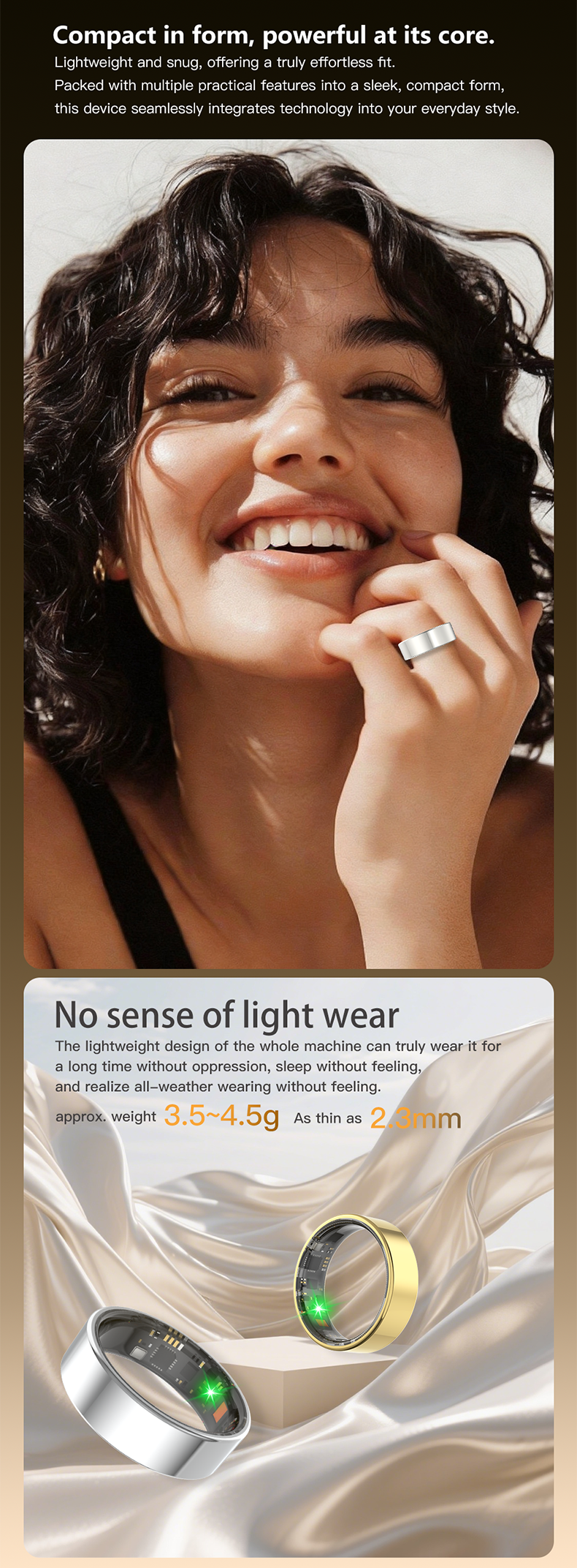 Smart Health Tracking Ring with Heart Rate Blood Oxygen Sleep Monitor &amp; Pedometer