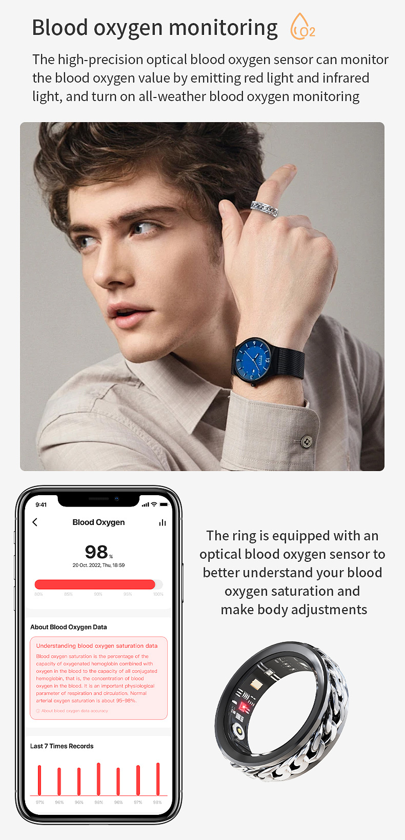 Smart Ring Diamond Design IP68 Waterproof Stainless Steel Health Tracker Heart Rate SpO2 Sleep Monitor Model X15 Sports Tracking