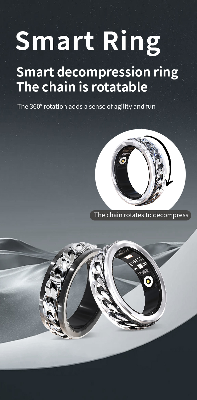 Smart Ring Diamond Design IP68 Waterproof Stainless Steel Health Tracker Heart Rate SpO2 Sleep Monitor Model X15 Sports Tracking