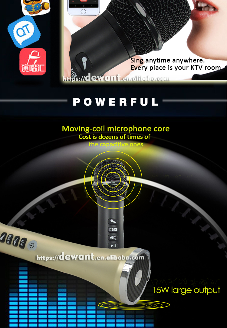 Dewant L-698 15W Powerful Handheld Mini Blue Tooth Karaoke Wireless Microphones With Speaker
