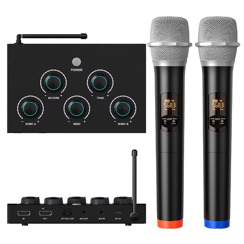Wireless Microphone System PA UHF 16-Channel Handheld Mics BT Music Streaming Karaoke Style Noise Cancelling Crystal Sound Mixer