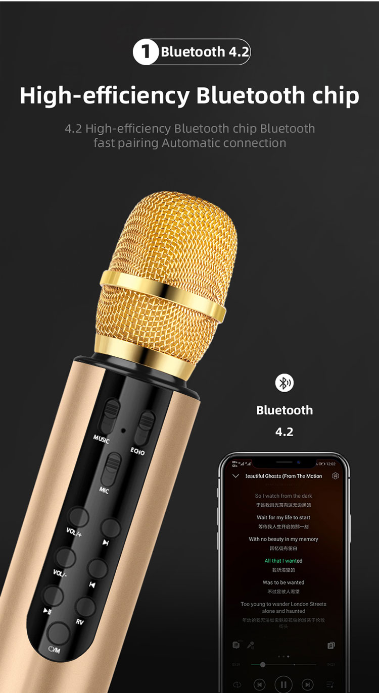 Karaoke Microphone 4 in 1 Wireless Microphone Handheld Portable Karaoke Machine, Home KTV Player Fot Android & IOS Devices