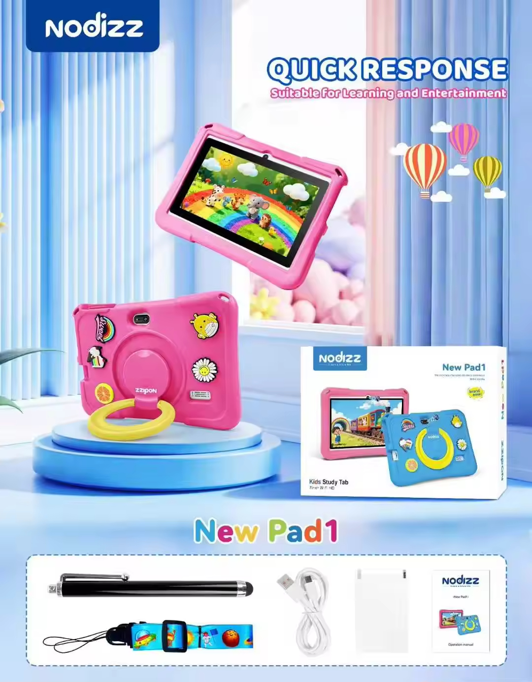 New 7 Inch Kids Tablet Android 14 4GB RAM MTK Dual Core Wi-Fi Rugged Educational NFC Pad for Children