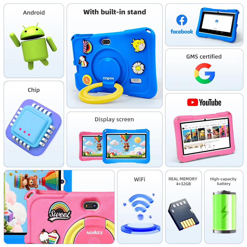 New 7 Inch Kids Tablet Android 14 4GB RAM MTK Dual Core Wi-Fi Rugged Educational NFC Pad for Children