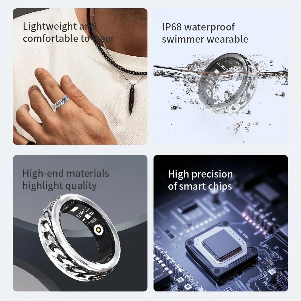 Smart Ring Diamond Design IP68 Waterproof Stainless Steel Health Tracker Heart Rate SpO2 Sleep Monitor Model X15 Sports Tracking