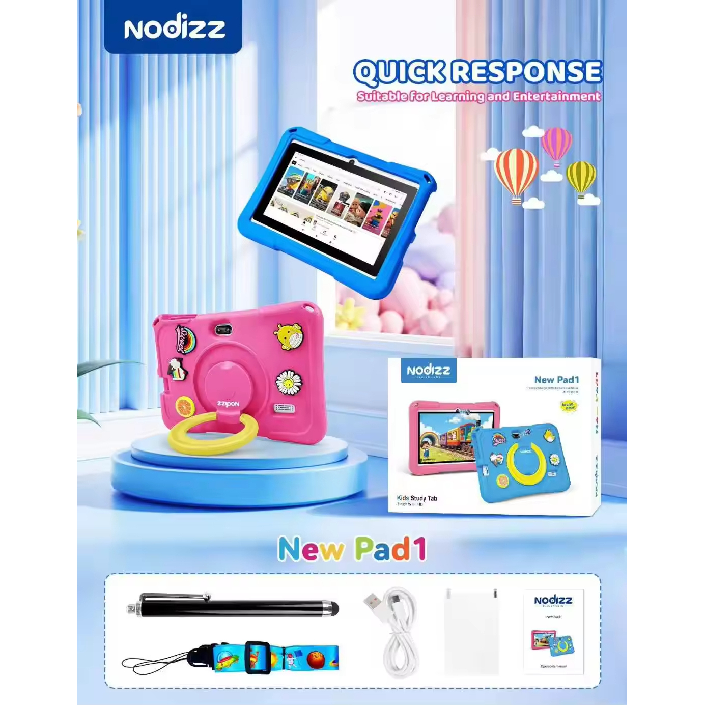New 7 Inch Kids Tablet Android 14 4GB RAM MTK Dual Core Wi-Fi Rugged Educational NFC Pad for Children