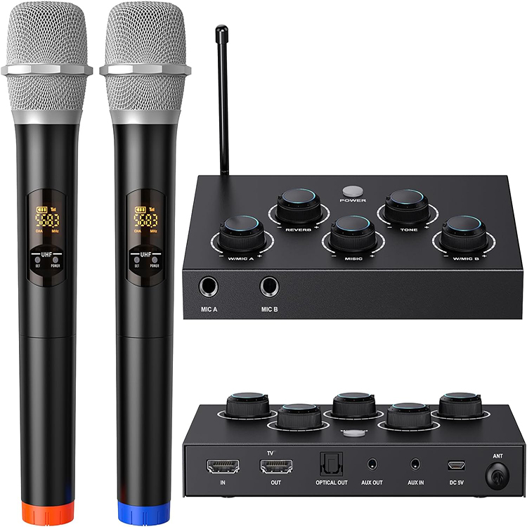 Wireless Microphone System PA UHF 16-Channel Handheld Mics BT Music Streaming Karaoke Style Noise Cancelling Crystal Sound Mixer