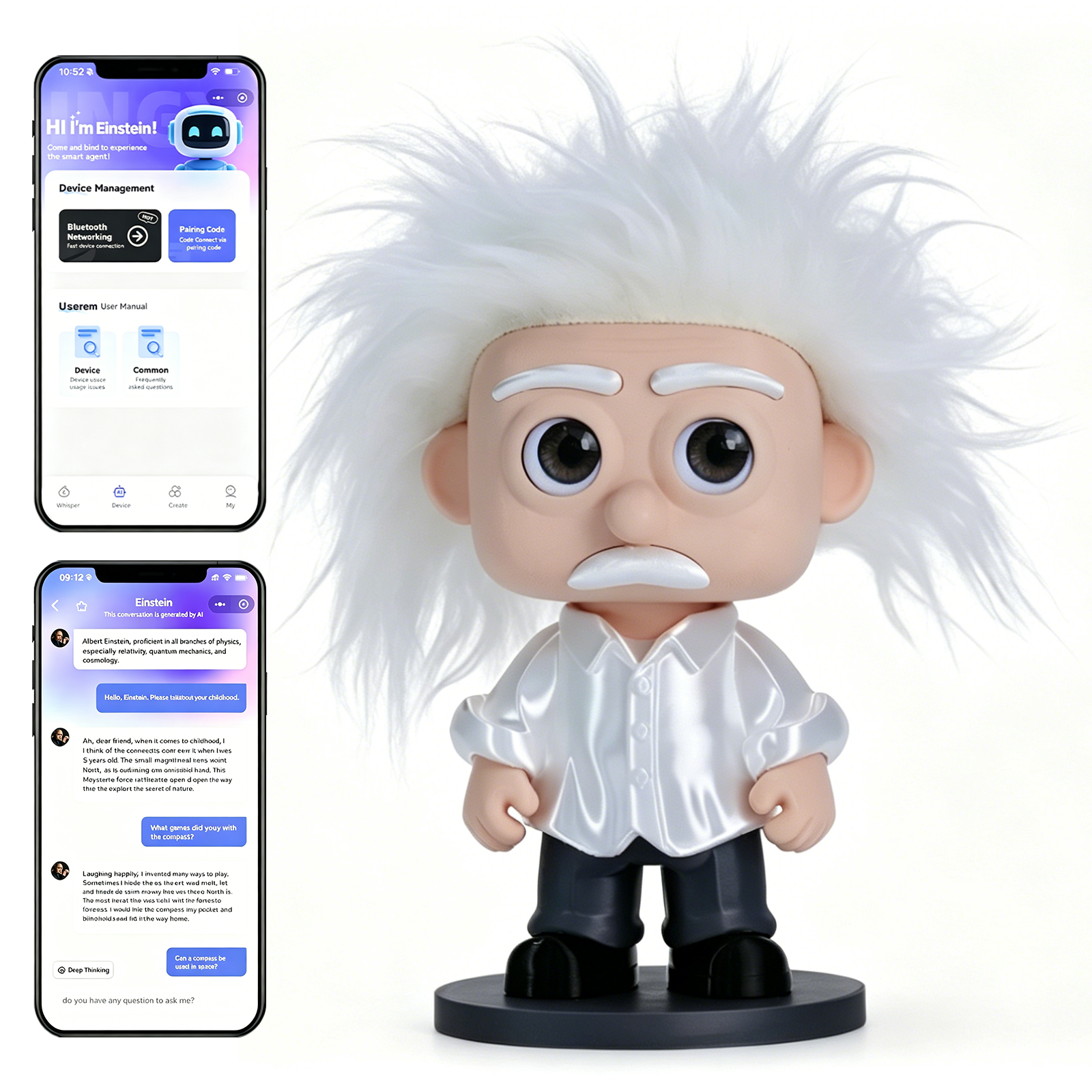 Smart Eco-Friendly Cartoon Companion Robot with AI Chatbot &amp; Multi-Language Talking-Educational AI Science Einstein Figurine