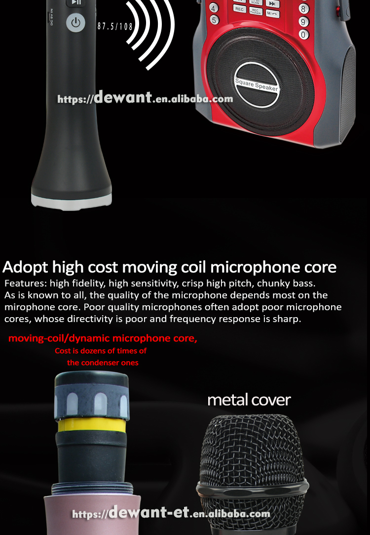 Dewant L-698 15W Powerful Handheld Mini Blue Tooth Karaoke Wireless Microphones With Speaker