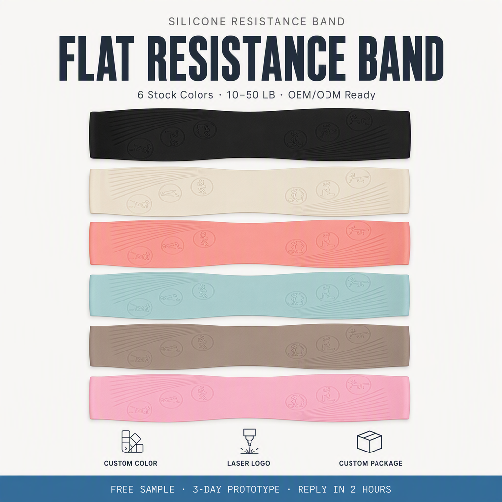 Custom Logo Silicone Flat Resistance Band Latex-Free Molded LB Marking Non-Slip Embossed for Gym Booty Home Workout