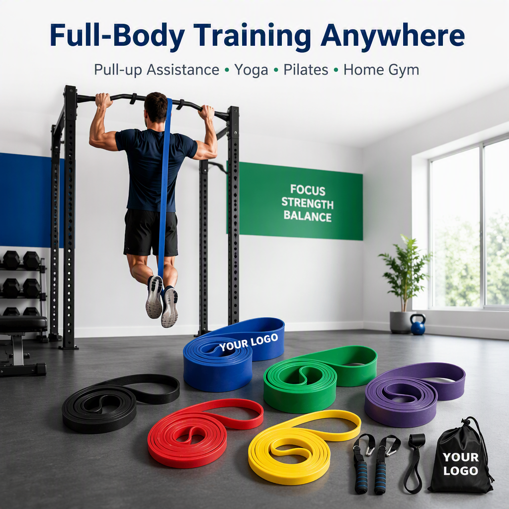 Heavy Duty Resistance Bands Set 5 Level, Custom Logo Power Band Pull up Assist Band with Handles Door Anchor, Strength Training