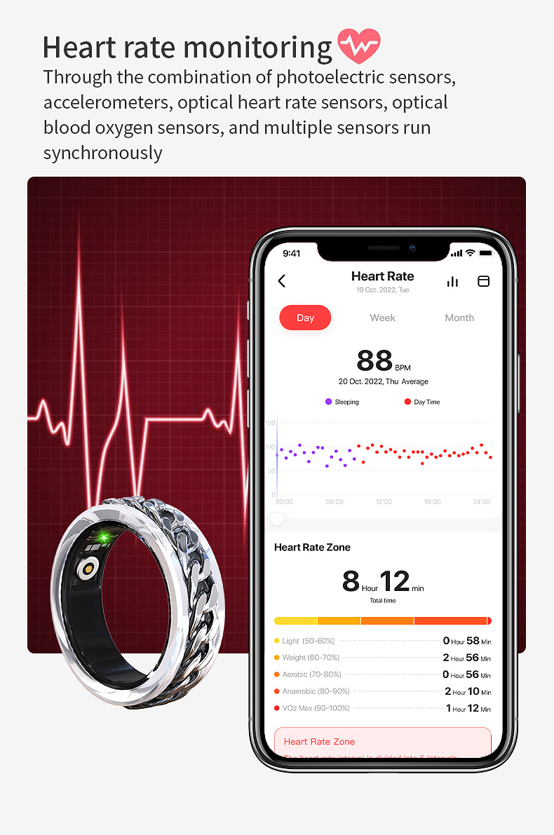 Smart Ring Diamond Design IP68 Waterproof Stainless Steel Health Tracker Heart Rate SpO2 Sleep Monitor Model X15 Sports Tracking