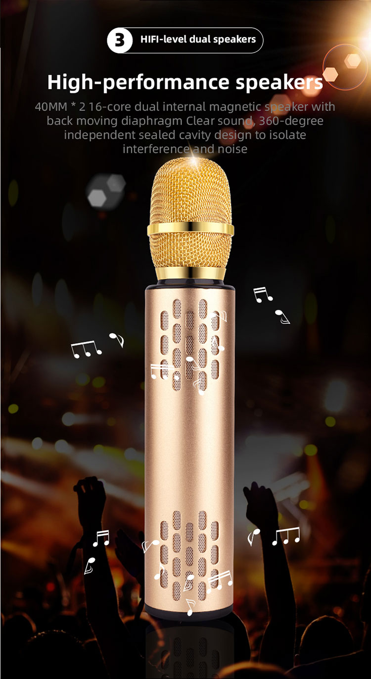 Karaoke Microphone 4 in 1 Wireless Microphone Handheld Portable Karaoke Machine, Home KTV Player Fot Android & IOS Devices