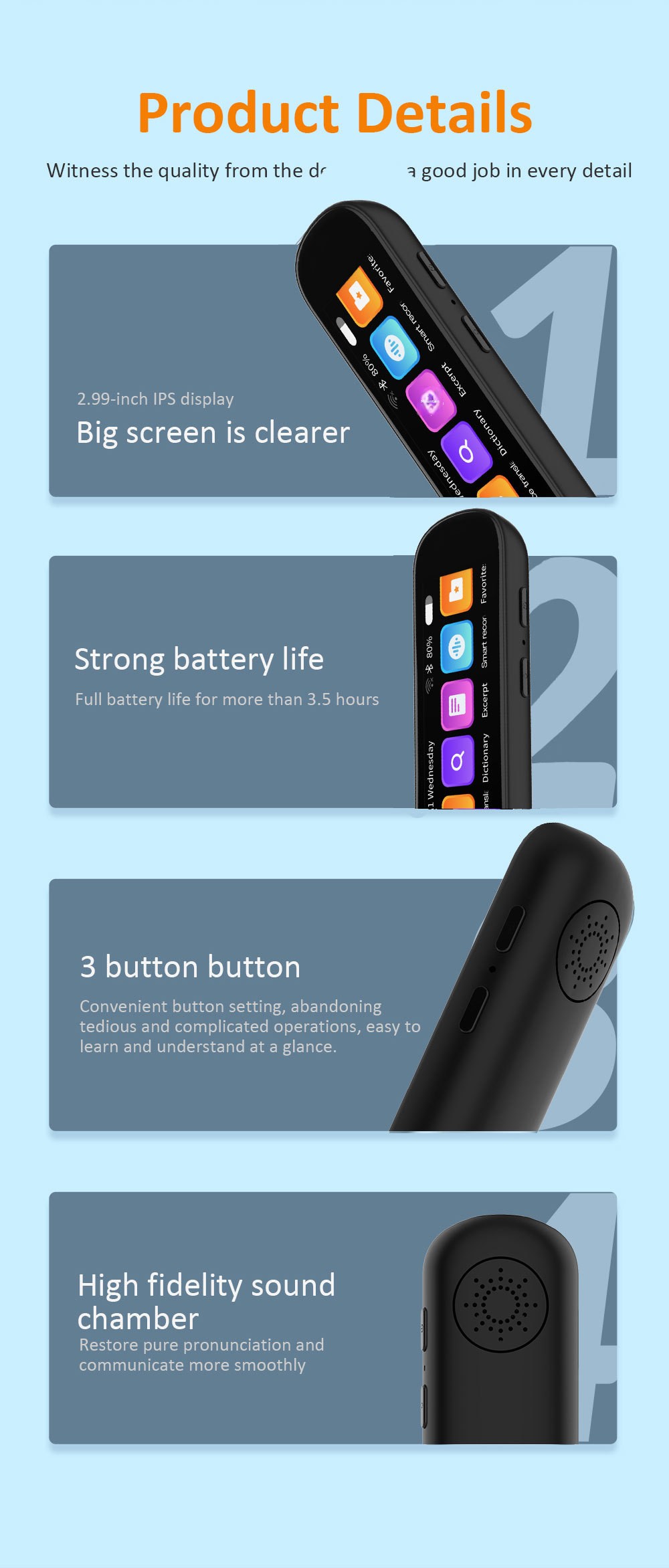 AI Smart Scanning Translator Pen,OCR Text to Speech Digital Dictionary Pen for Students Language Learning 142 Languages