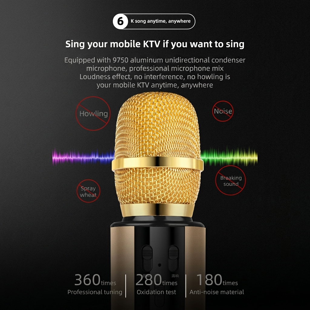 Karaoke Microphone 4 in 1 Wireless Microphone Handheld Portable Karaoke Machine, Home KTV Player Fot Android &amp; IOS Devices