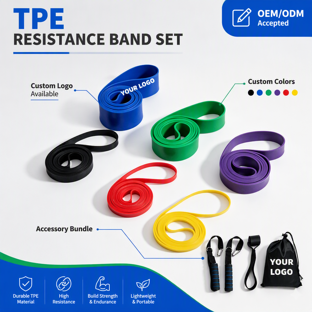 Heavy Duty Resistance Bands Set 5 Level, Custom Logo Power Band Pull up Assist Band with Handles Door Anchor, Strength Training