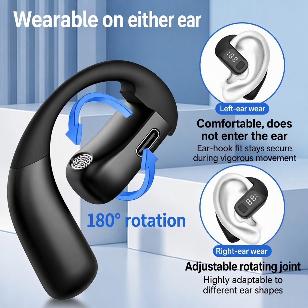Open-ear Bluetooth Headphones (OWS) with Ear-hook Design: Ultra-long Battery Life, High-definition Sound Quality HE-25