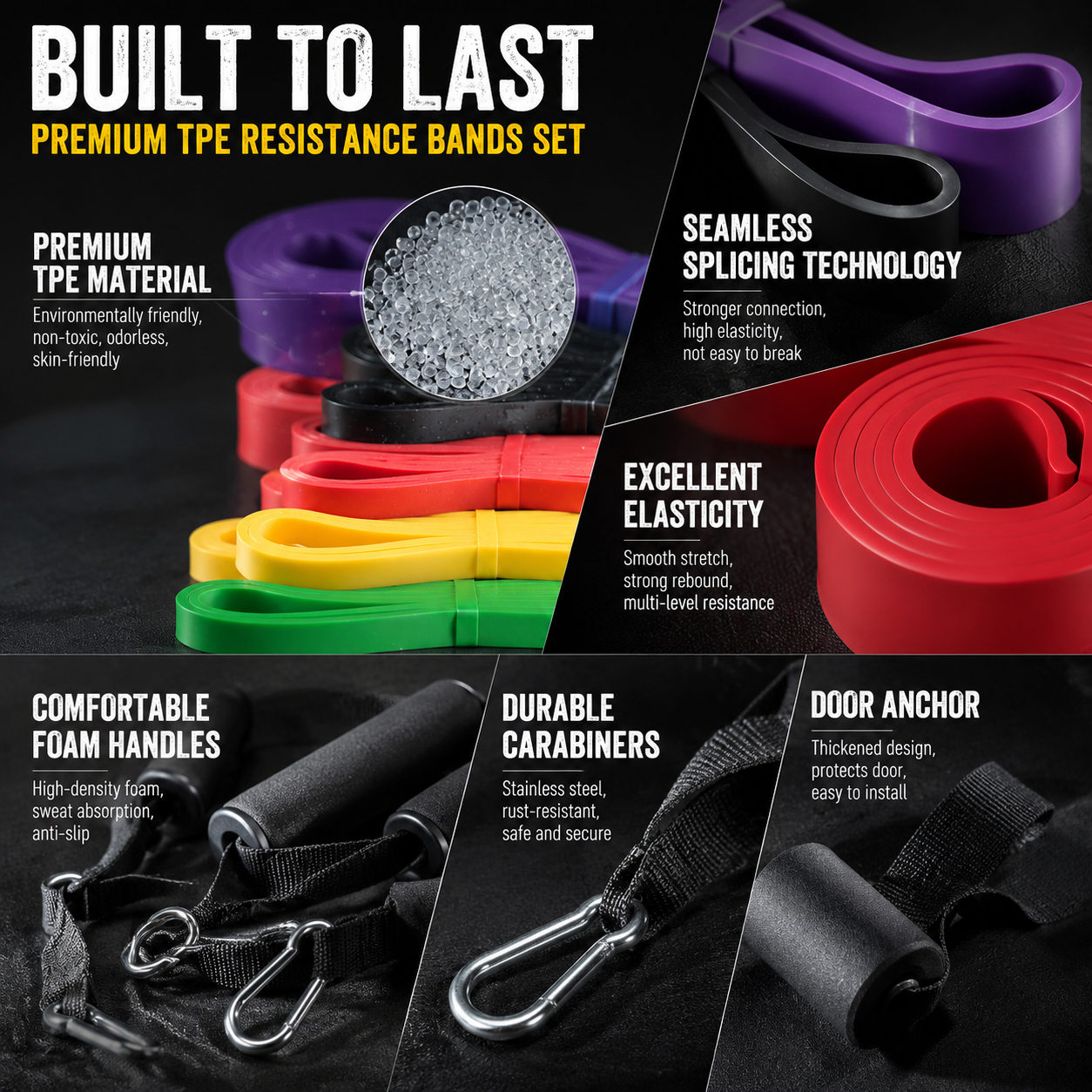 TPE Resistance Band Set Latex Free 5 Level Exercise Elastic Bands for Pull up Assist Yoga Fitness Custom Logo Wholesale
