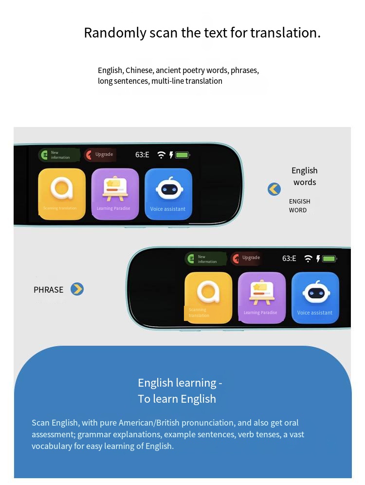 A3 Oguchi Portable Scan Read Dictionary Pen AI Real-Time Translation 64GB RAM Chinese-English Translation Course Sync 1.97-Inch