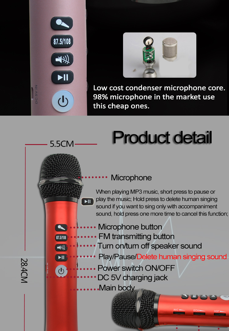 Dewant L-698 15W Powerful Handheld Mini Blue Tooth Karaoke Wireless Microphones With Speaker