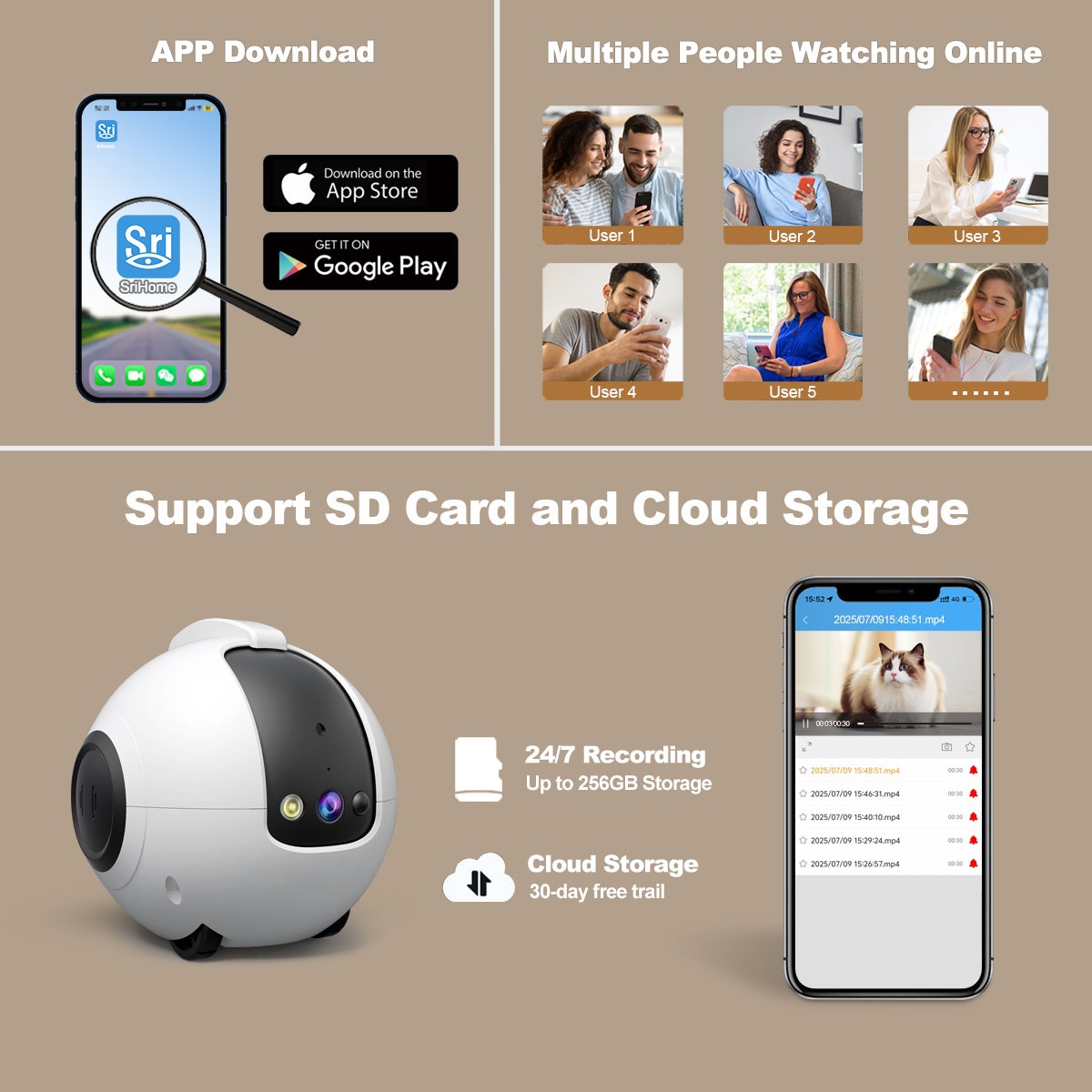 ChongxinIOT Smart Pet Companion Robot AI Camera 360&deg; Mobile Monitor Auto Return Dock 10000mAh Battery Pet Care Companion Robot