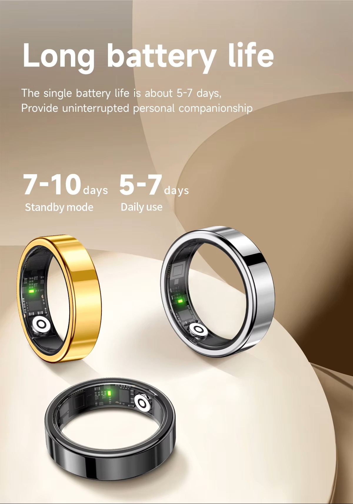Fashionable Smart Ring for Men and Women - Sleep Analyzer, Heart Rate, Blood Pressure Monitor, Fitness Tracker