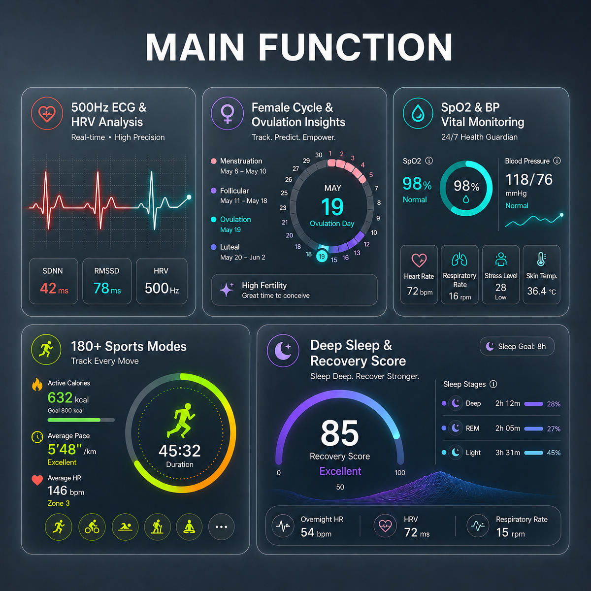 ECG HRV Screenless Smart Band Wristband Health Tracker Fitness Monitor Recovery and Training Daily Wear OEM ODM Custom Service