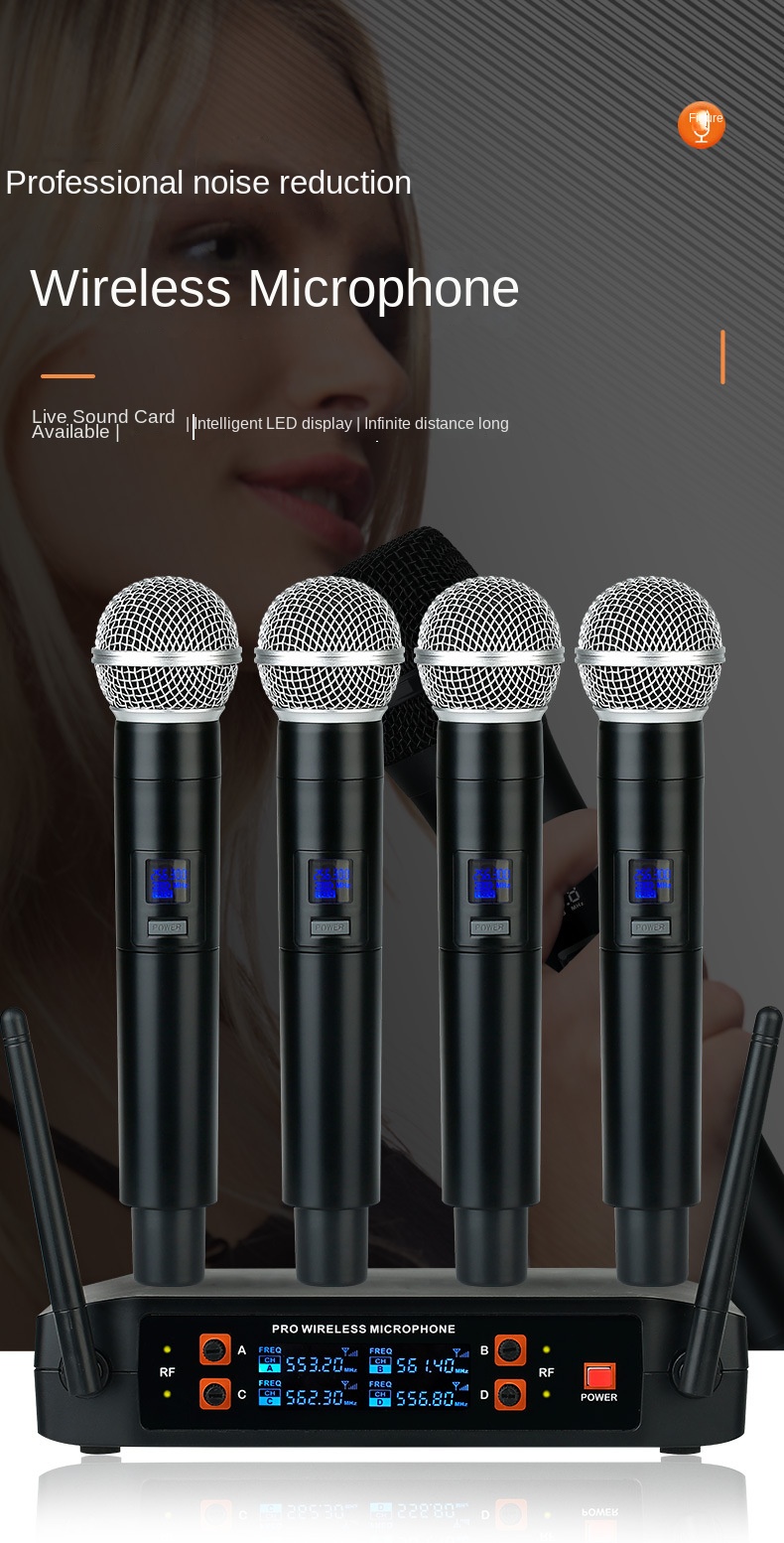Wireless Microphone for Home Karaoke Conference & Performance-One Drag Four Model with 100Hz-20kHz Frequency Response 20km Range