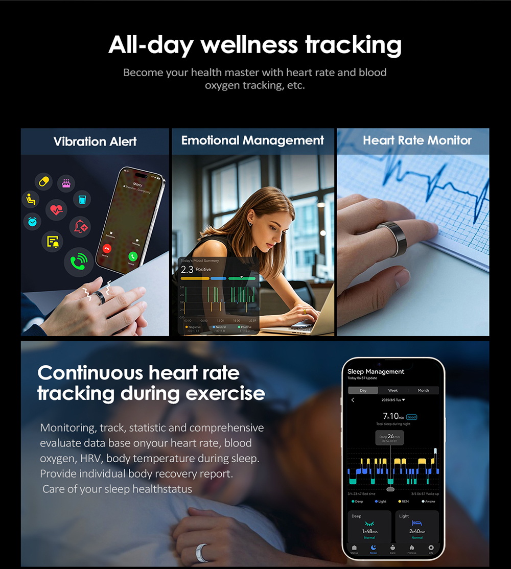 Health Care Ring Smart Analysis Heart Rate Sleep Activity Multisports Fitness Tracker Smart Ring with APP
