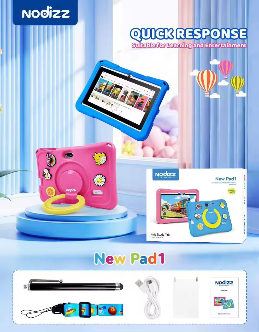 New 7 Inch Kids Tablet Android 14 4GB RAM MTK Dual Core Wi-Fi Rugged Educational NFC Pad for Children