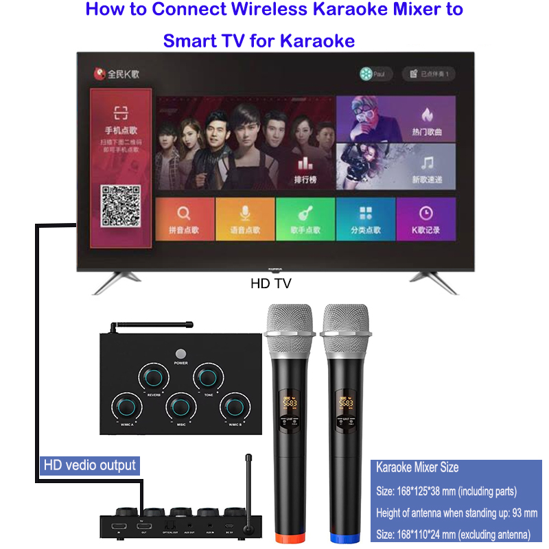 Wireless Microphone System PA UHF 16-Channel Handheld Mics BT Music Streaming Karaoke Style Noise Cancelling Crystal Sound Mixer