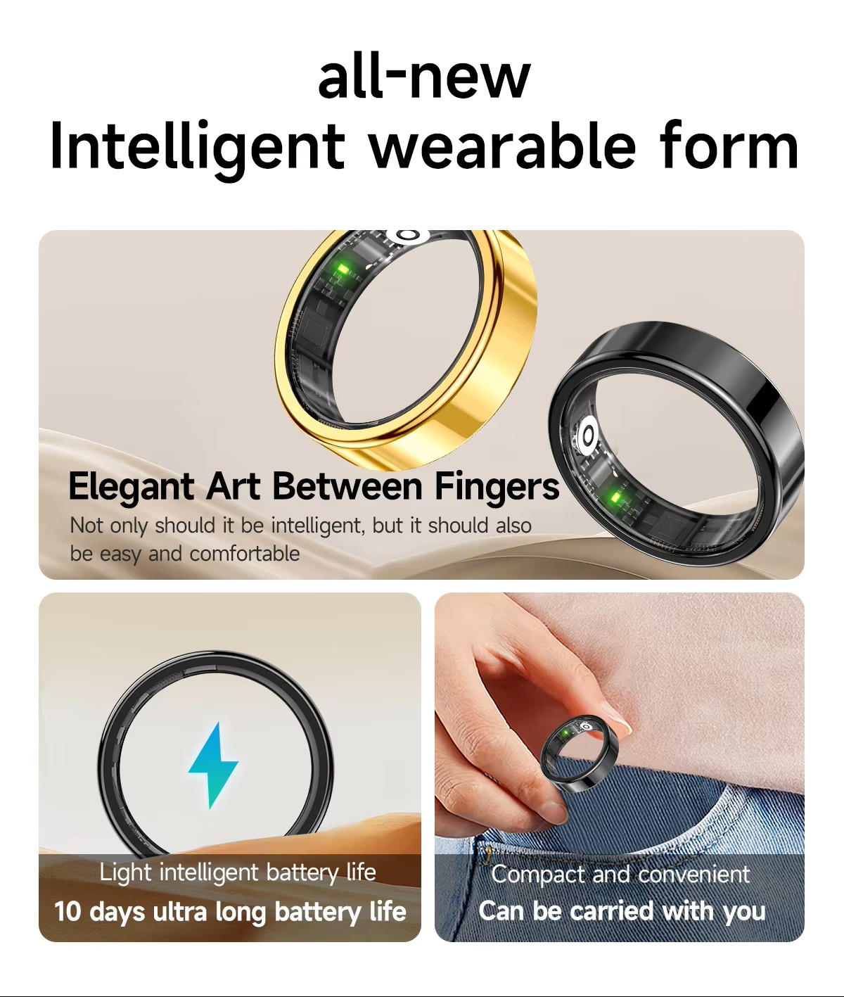 Fashionable Smart Ring for Men and Women - Sleep Analyzer, Heart Rate, Blood Pressure Monitor, Fitness Tracker