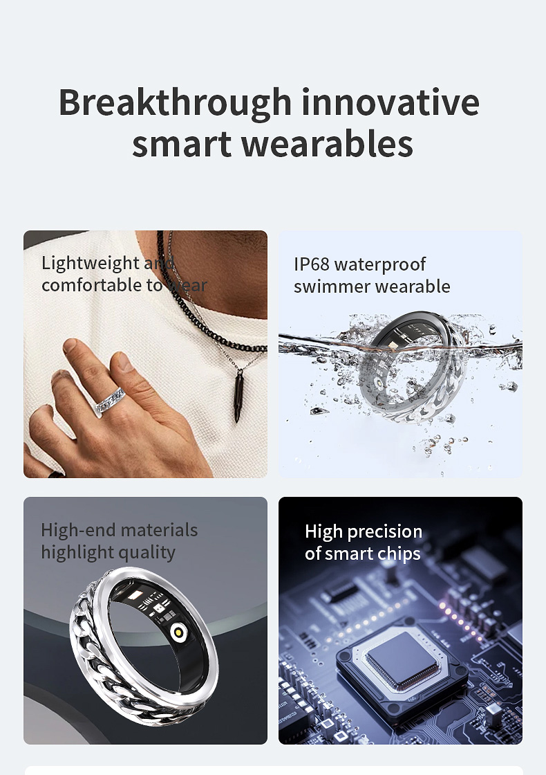 Smart Ring Diamond Design IP68 Waterproof Stainless Steel Health Tracker Heart Rate SpO2 Sleep Monitor Model X15 Sports Tracking