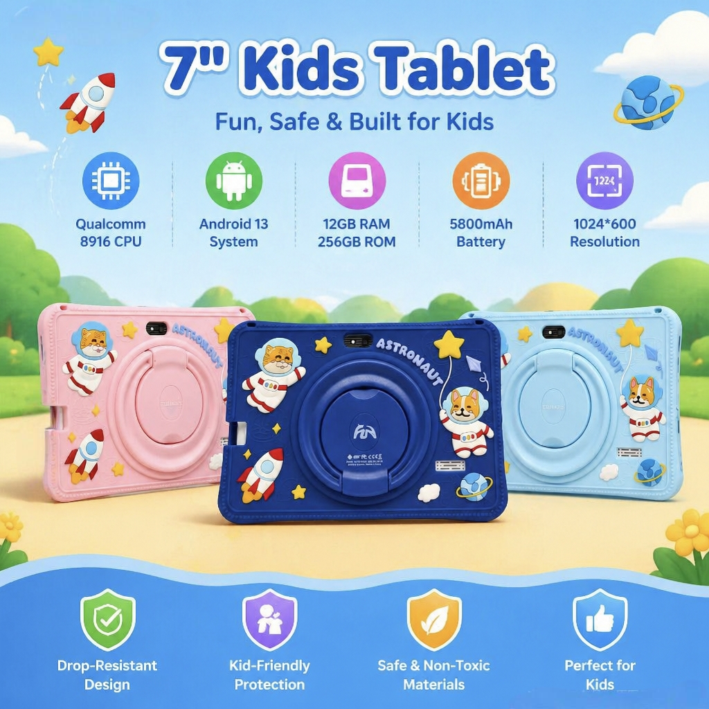 Super Cheap High Quality 7Inch Kids Tablet 12+256GB Android13 Qualcomm8916 Quad-Core Capacitive Screen WiFi Learning Games Photo