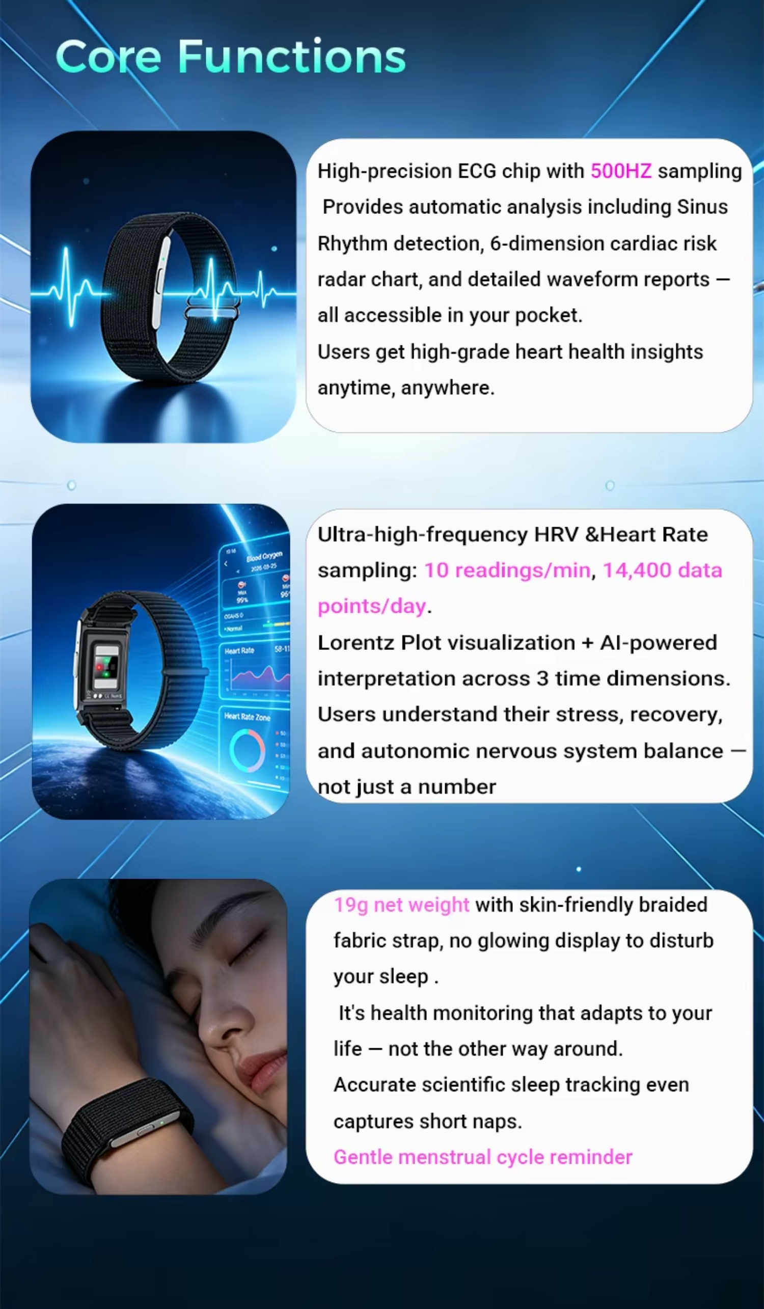 Screenless Smart Bracelets ECG HRV Monitor Fitness Band tracker Without Screen