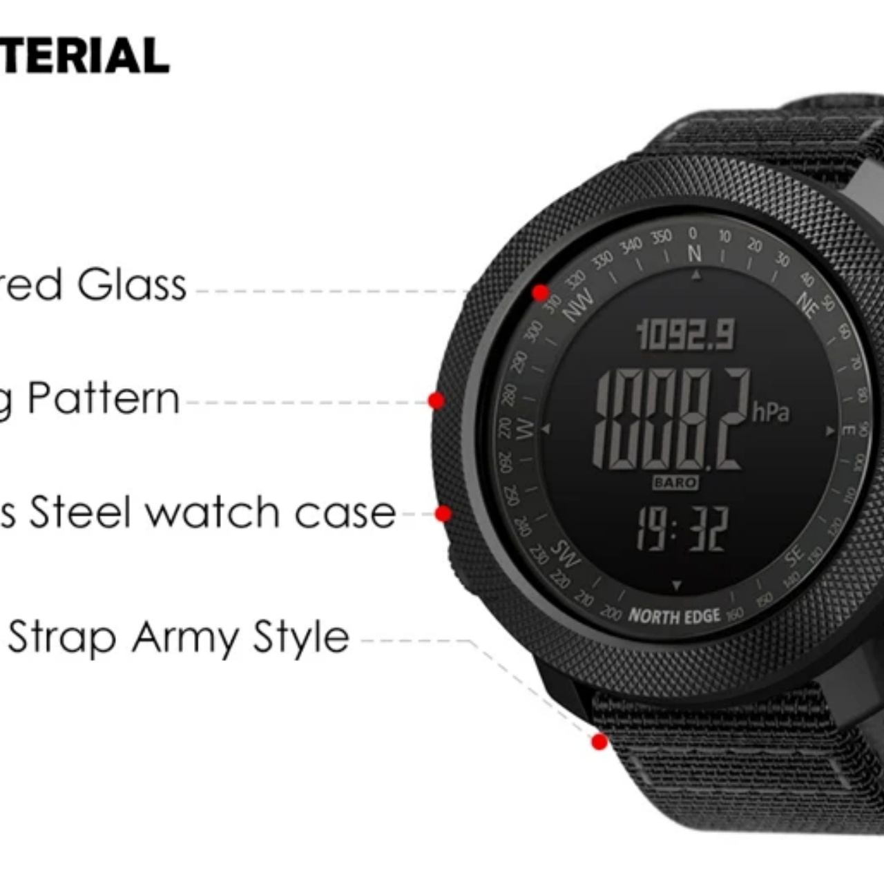 NORTH EDGE Gavia 2 Unisex Sports Smart Watch Android Alarm Compass Thermometer World Time Pedometer Altimeter Barometer Running
