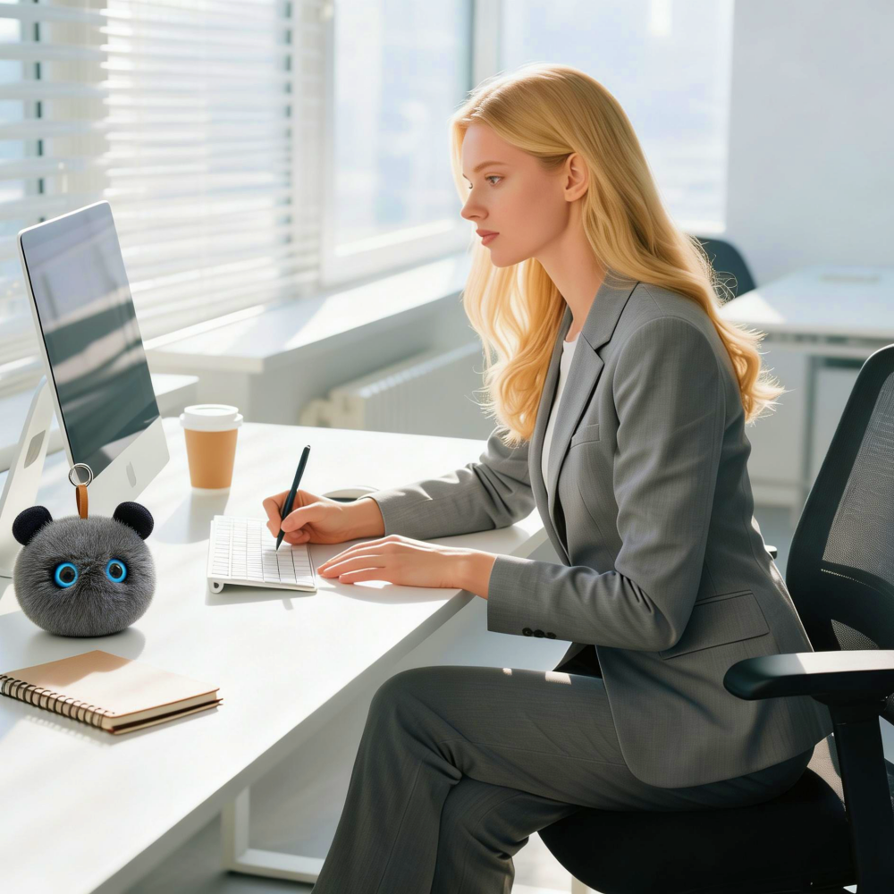 Elegant Solid AI Smart Animal Shape Wireless Stereo Audio 2W Grey Plush Bear Speaker Desktop APP Office Bedroom Daily